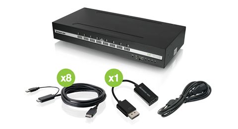 8-Port Single View DisplayPort/HDMI Universal Secure KVM Switch Kit w/Audio and CAC Support