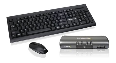 4-Port Dual Platform KVMP Switch w/ Wireless Keyboard and Mouse Kit