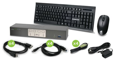 4-Port 4K UHD DisplayPort KVMP with Keyboard and Mouse