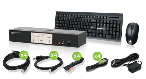 4-Port 4K DisplayPort1.2 KVMP with Wireless Keyboard and Mouse