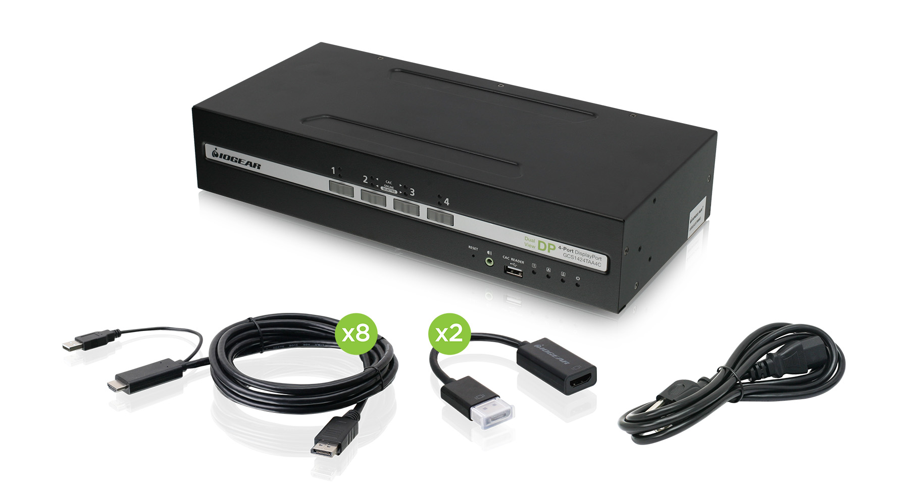 IOGEAR - GCS1424TAA4C-UN - Universal 4-Port Dual View DisplayPort/HDMI  Secure KVM Switch Set w/Audio and CAC Support