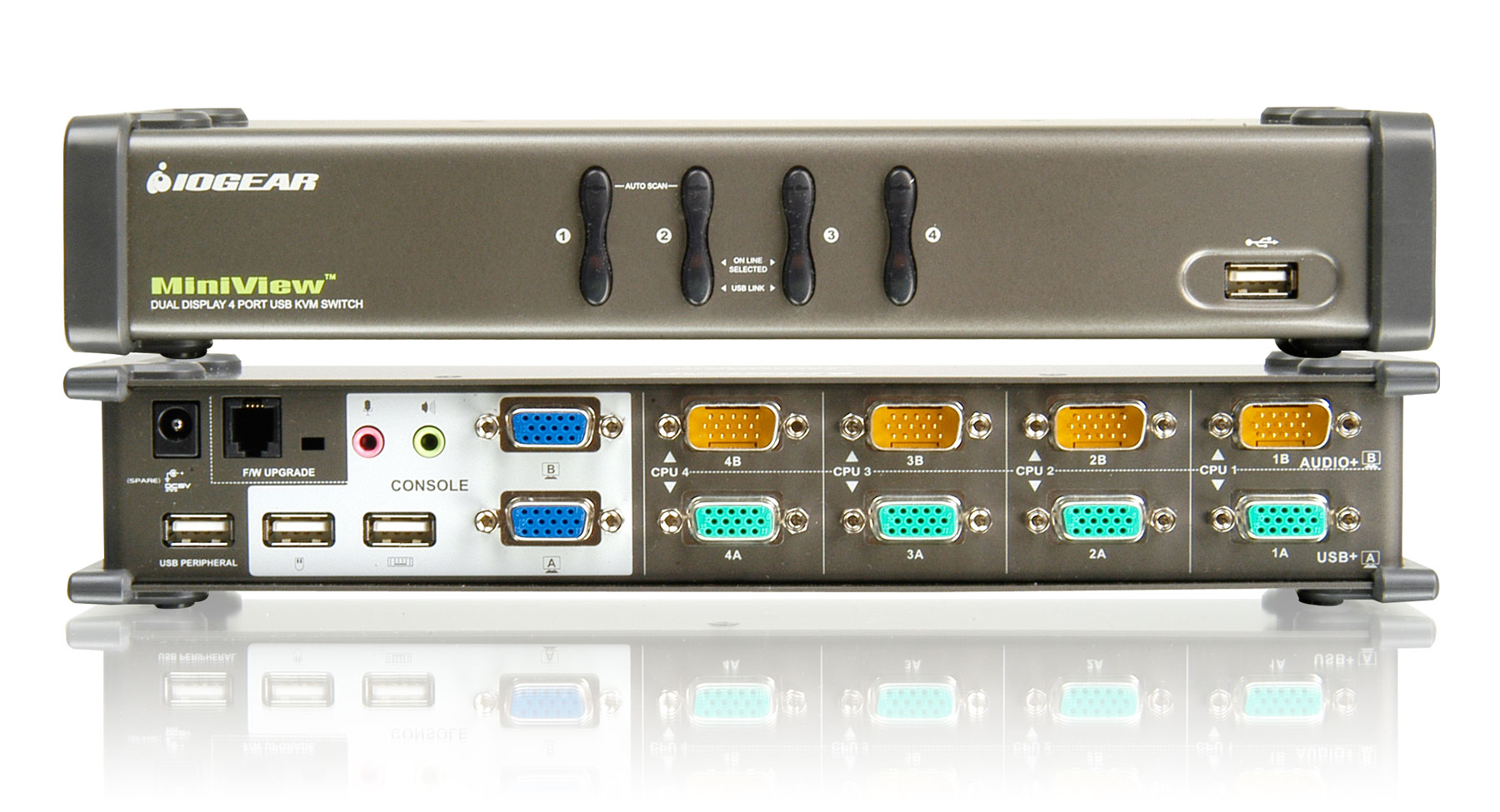 IOGEAR GCS1744 4-Port DualView USB VGA KVMP Switch with audio and  Cables (TAA Compliance)